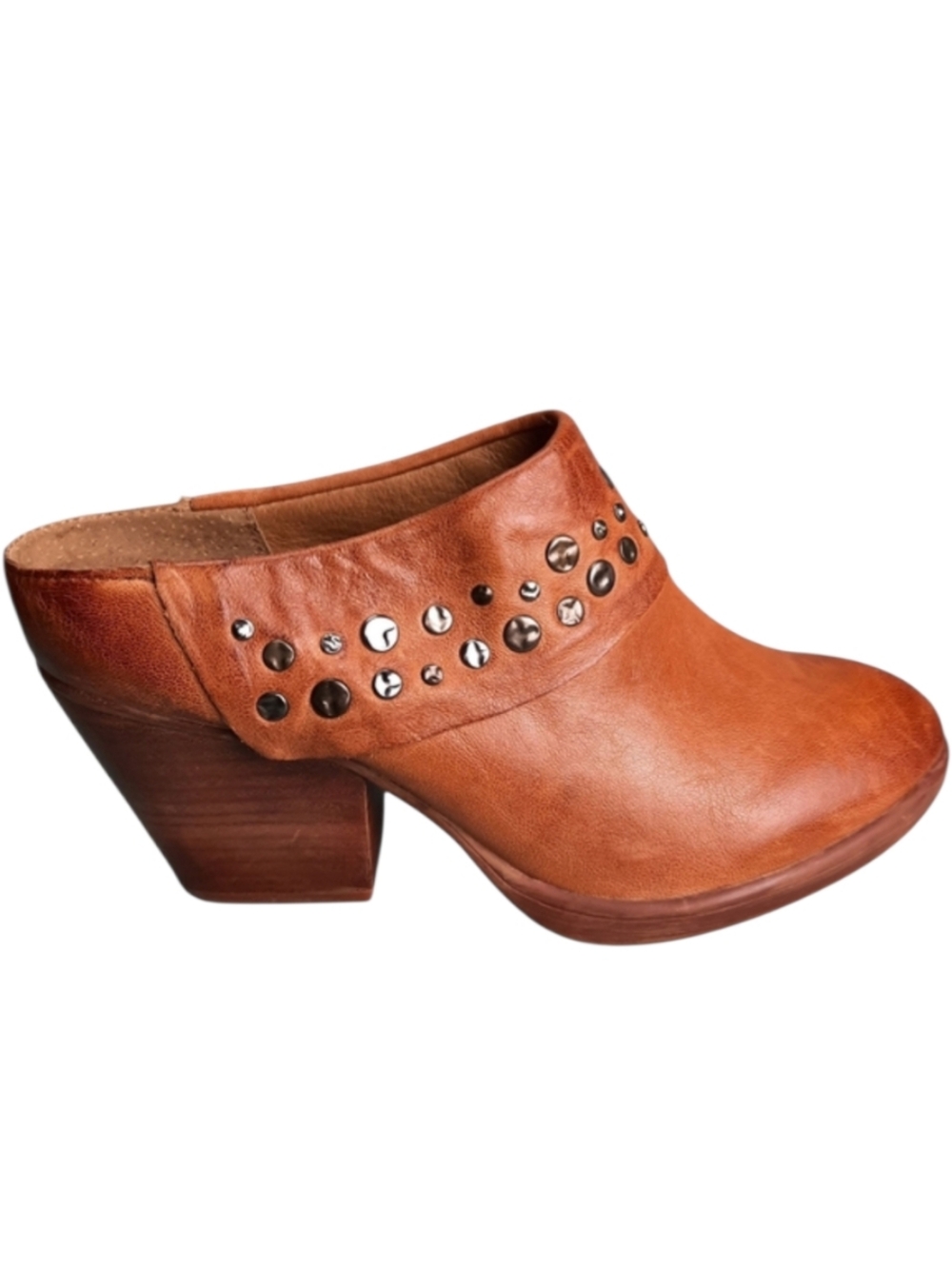 Sofft Gila Honey Brown Leather Studded Clog Mule SZ 7